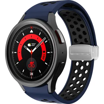Příslušenství k chytrým hodinkám Perforovaný magnetický řemínek pro Samsung Watch 4/5/6 Barva: Tmavěmodro-černý se stříbrnou přezkou