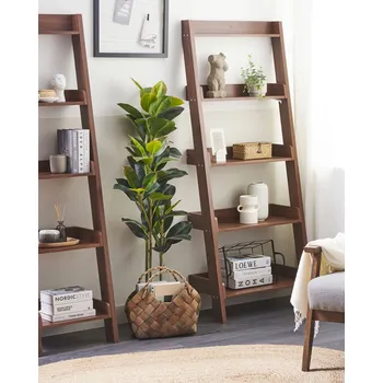 Knihovna Žebříková knihovna tmavé dřevo s 5 policemi na knihy moderní styl úložný prostor obývací pokoj kancelář Beliani