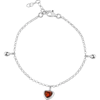 Náramek Stříbrný náramek s jantarem - srdce - AP536-6706