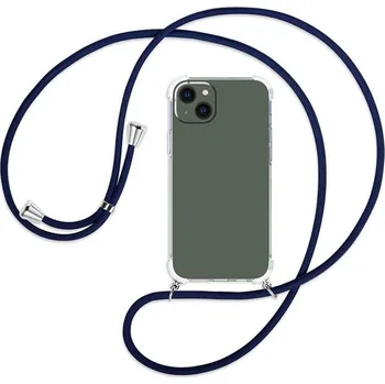 Pouzdro na mobilní telefon Průhledný silikonový ochranný kryt se šňůrkou na krk pro Apple iPhone 14 Plus - tmavě modrá