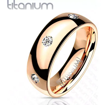 Prsten Titanový prsten v růžovém zlatě - čirý kulaté zirkony, 6 mm - Velikost: 49