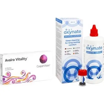 Měsíční kontaktní čočky Avaira Vitality (6 čoček) + Oxynate Peroxide 380 ml s pouzdrem Avaira