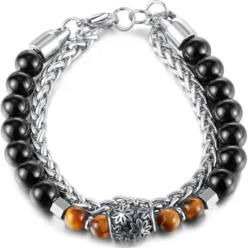 Náramek Dvojitý náramek z nerezové oceli Onyx 21cm Stříbrný Impress Jewelry 97k-cube