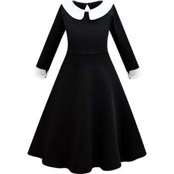 Karnevalový kostým Dětské černé šaty (kostým) Wednesday Addams s límečkem + doplňky Barva: set I, Velikost: 120