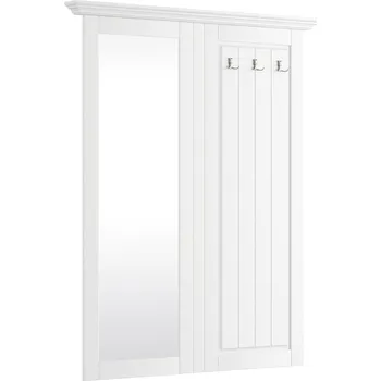 Věšák Massivo.cz Věšáková stěna Belluno Elegante, bílá, masiv, borovice se zrcadlem