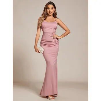 Dámské šaty Večerní šaty na špagetová ramínka mořské panna Barva: Pudrová, Velikost: L