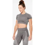 DOMYOS Dámský Crop Top s krátkým rukávem bezešvý XS ČERNÁ