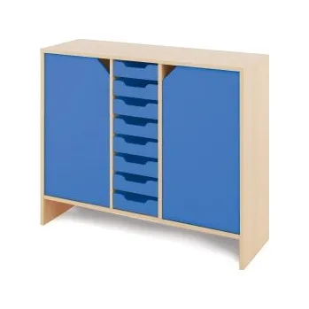 Zahradní úložný box Střední skříň s malými kartonovými kontejnery a dvířky KLASIKO Modrá