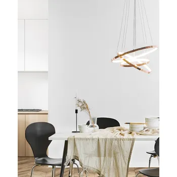 Závěsné svítidlo zlatorůžové kovové hliník s LED světlem 3 kulaté prstence moderní závěsné světlo glamour styl Beliani