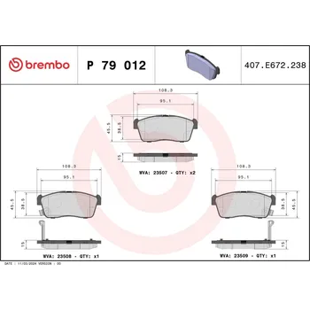 Brzdová destička Sada brzdových destiček, kotoučová brzda BREMBO P 79 012