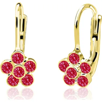 Náušnice Emmy’s | Dívčí náušnice pomněnky | EM 70614 | ze žlutého zlata s kamínky červenými | zapínání klapka