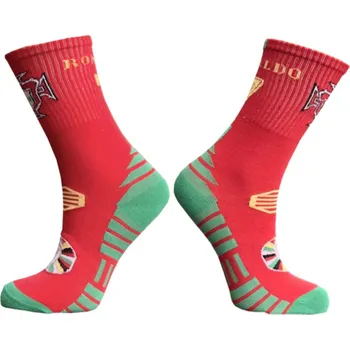 Štulpny Numberoplus - Dětské fotbalové ponožky Portugalsko - Cristiano Ronaldo CR7 Siuuu - Červená - EUR :24-27(16-18cm)