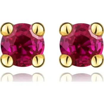 Náušnice Puzetové náušnice ze žlutého zlata 585 - syntetický rubín růžový