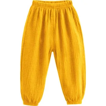 Pohodlné dětské lehké letní lněné kalhoty Barva: Žlutá, Velikost: 4 roky (110)