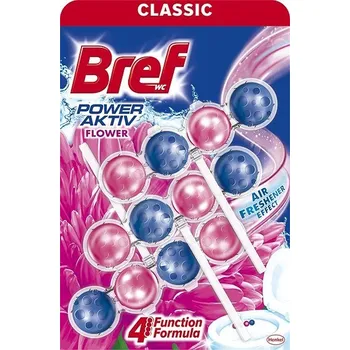 WC čistič Bref Power Activ WC blok Flower, květy 3 x 50 g (WC blok květy | Bref Power Activ | Čistič toalety | Dezinfekce WC | Odstraňovač vodního kamene | Svěží vůně | Hygienická čistota | Toaletní osvěžovač | WC blok 3x50g | Květinová vůně)