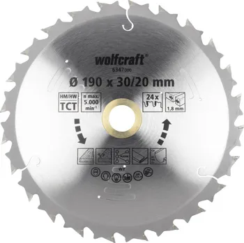 Pilový kotouč Wolfcraft 6347000 pilový kotouč 190 x 30 x 1.8 mm Počet zubů (na palec): 24 1 ks