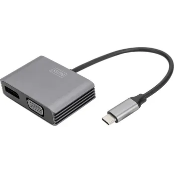 Stavebniny Digitus DA-70827 DisplayPort / RB / USB-C® adaptér [1x USB-C® - 2x zásuvka DisplayPort, VGA zásuvka] černá stíněný, kula