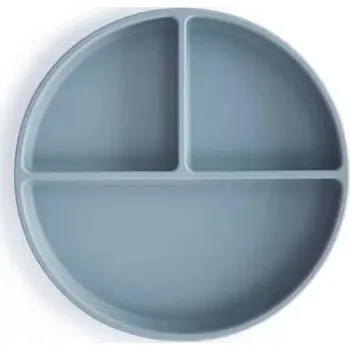 dětská jídelní sada MUSHIE dělený silikonový talíř s přísavkou Powder Blue