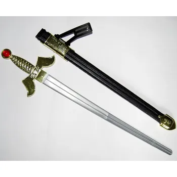 Karnevalový doplněk Meč rytířský s červeným kamenem - 63 cm