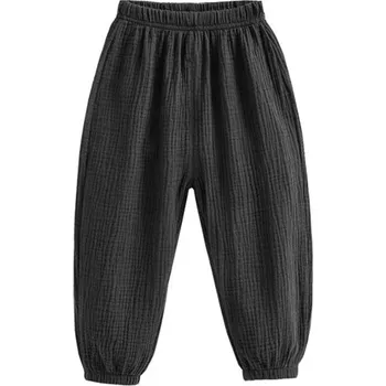 Pohodlné dětské lehké letní lněné kalhoty Barva: Černá, Velikost: 5 let (120)