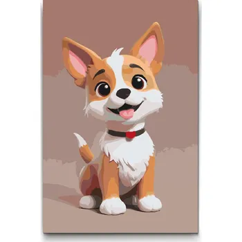 Malování podle čísel - Pejsek pro děti Velikost: 20x30cm, Rámování: Pouze srolované plátno