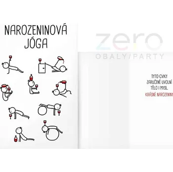 Přání s textem narozeninové vtipné + obálka - jóga