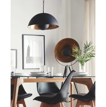 Svítidlo Závěsná lampa z černého a zlatého kovu se stínidlem ve světlometu vypadá v polokouli průmyslový vzhled pro obývací pokoj, ložnici a jídelnu Beliani