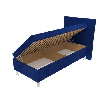 Postel Čalouněná postel Poppy na nohách s hladkým čelem, lamelovým roštem a úložným prostorem - Modrá, 80 x 200 cm, Bez navýšení, Molitanová 13 cm