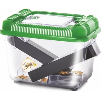 přepravka pro zvíře JK ANIMALS Přenosný box na cvrčky s dávkovačem 12 x 14 x 18 cm průhledný/zelený