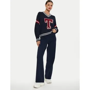 Dámské kalhoty Tommy Jeans Kalhoty z materiálu Badge DW0DW18532 Tmavomodrá Wide Leg L