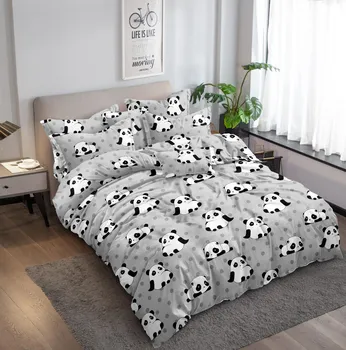 Ložní povlečení Textilomanie Panda šedé 200 x 220, 2x 70 x 90 cm zipový uzávěr