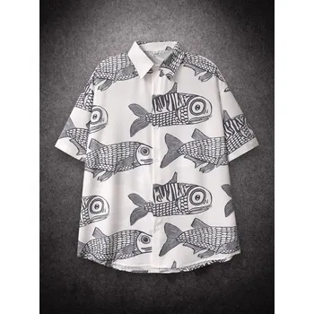 Pánská košile Pánská košile s potiskem ryb Velikost: L, Barva (Varianta): WhiteGary