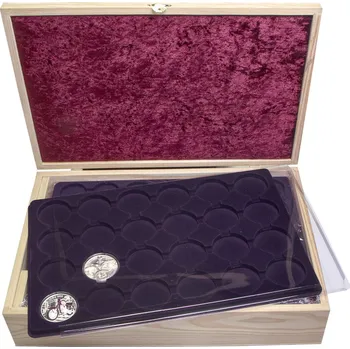 Obal pro sběratelský předmět Luxusní přírodní dřevěná kazeta na stříbrné pamětní mince ČNB od roku 1993 černá plata