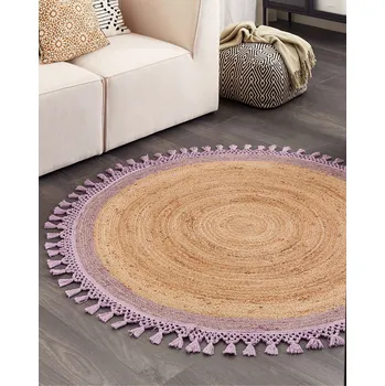 Koberec Koberec béžový a fialový kulatý 140 cm boho rustikální styl spirálový ručně pletený přírodní juta obývací pokoj ložnice Beliani