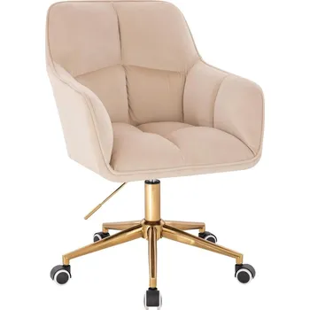 Otočné křeslo Moss velur na zlaté podstavě s kolečky - světle béžová