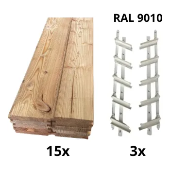 Zahradní stavba Samkit SET white - 1200*1500mm (15ks modřínových desek a 3x samkit)