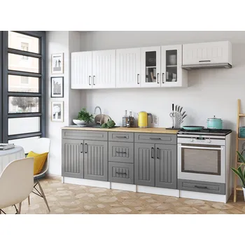 Kuchyňská linka Falco Kuchyňská linka BĚLA 240 cm, bílá/popel mat