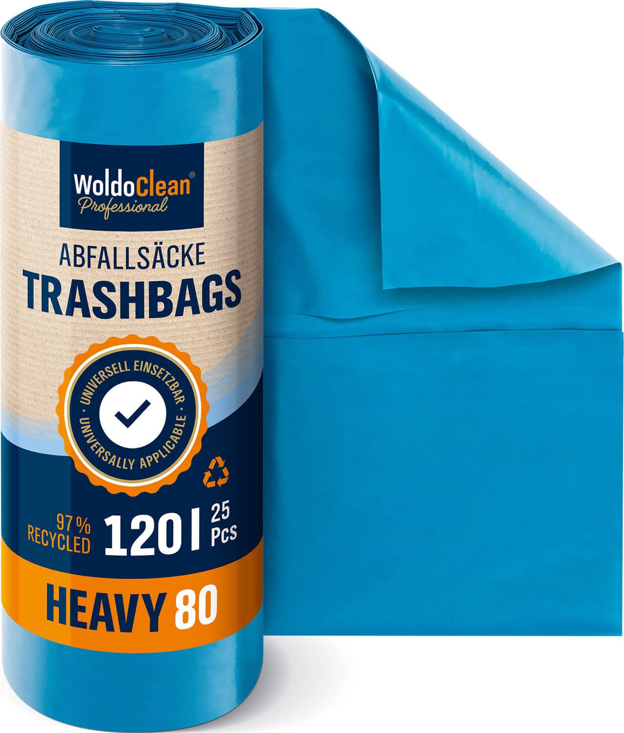 WoldoClean Profesionální pytle na odpadky 80 μ modré 120 l 25 kusů ...