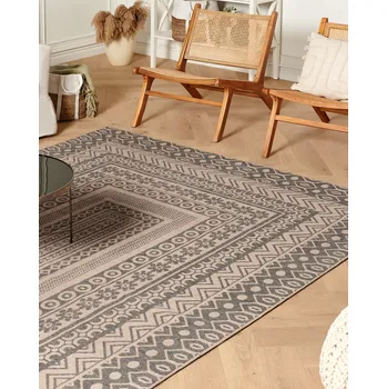 Koberec Koberec béžový a šedý juta vlna 200 x 300 cm moderní geometrický vzor měkký povrch bytový doplněk Beliani