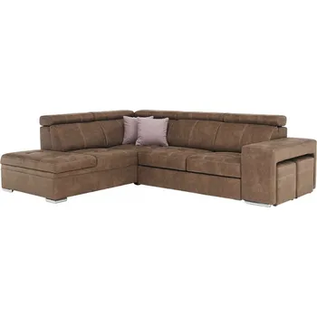 Sedací souprava Rohová sedací souprava LANZA, rozkládací s úložným prostorem, levá, hnědá/ světle fialová