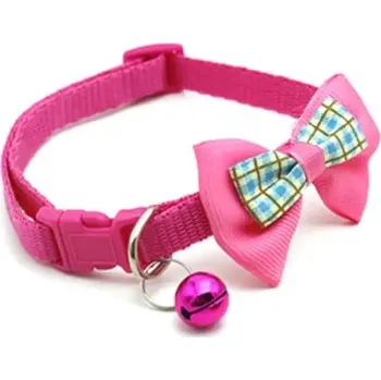 Obojek pro psa Nastavitelný kočičí obojek s mašlí a rolničkou - Rose Red Plaid