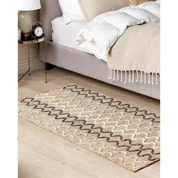 Koberec Koberec béžový jutový 80 x 150 cm geometrický vzor rustikální boho design Beliani