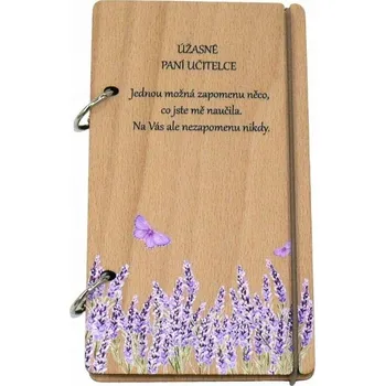 Zápisník Dřevěný zápisník pro učitelku levandule A6