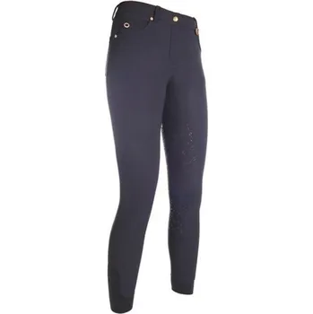 Jezdecké kalhoty Dámské rajtky HKM LG Basic se silikonovým sedem, 42 - Tmavě modrá