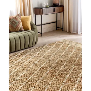 Koberec Béžový jutový koberec 200 x 300 cm ručně tkaný s geometrickým vzorem boho obývací pokoj ložnice Beliani