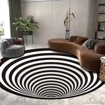 Koberec Kulatý protiskluzový černobílý koberec - 9,60 cm x 60 cm