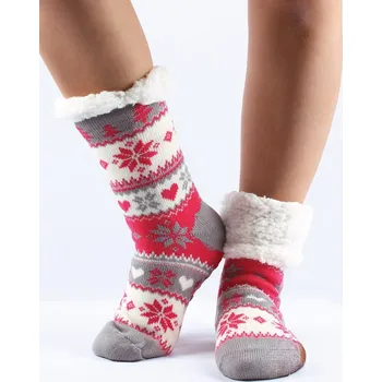 Dámské ponožky Dámské kvítkované vlněné ponožky EJ-226B růžové, VELIKOST 39 - 42