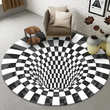 Koberec Kulatý protiskluzový černobílý koberec - 2,Rozměr 140 cm x 140 cm