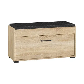 Botník CAMERON 05- botník 1K, lamino dub sonoma/ čalouněný sedák Černá eco kůže prošívaná, (ML) (CARO05=1BALÍK)(K150) NOVINKA