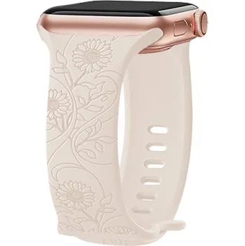 Příslušenství k chytrým hodinkám Řemínek gravírované květiny pro Apple Watch 42/44/45/46/49mm Barva: Slunečnice - slonová kost